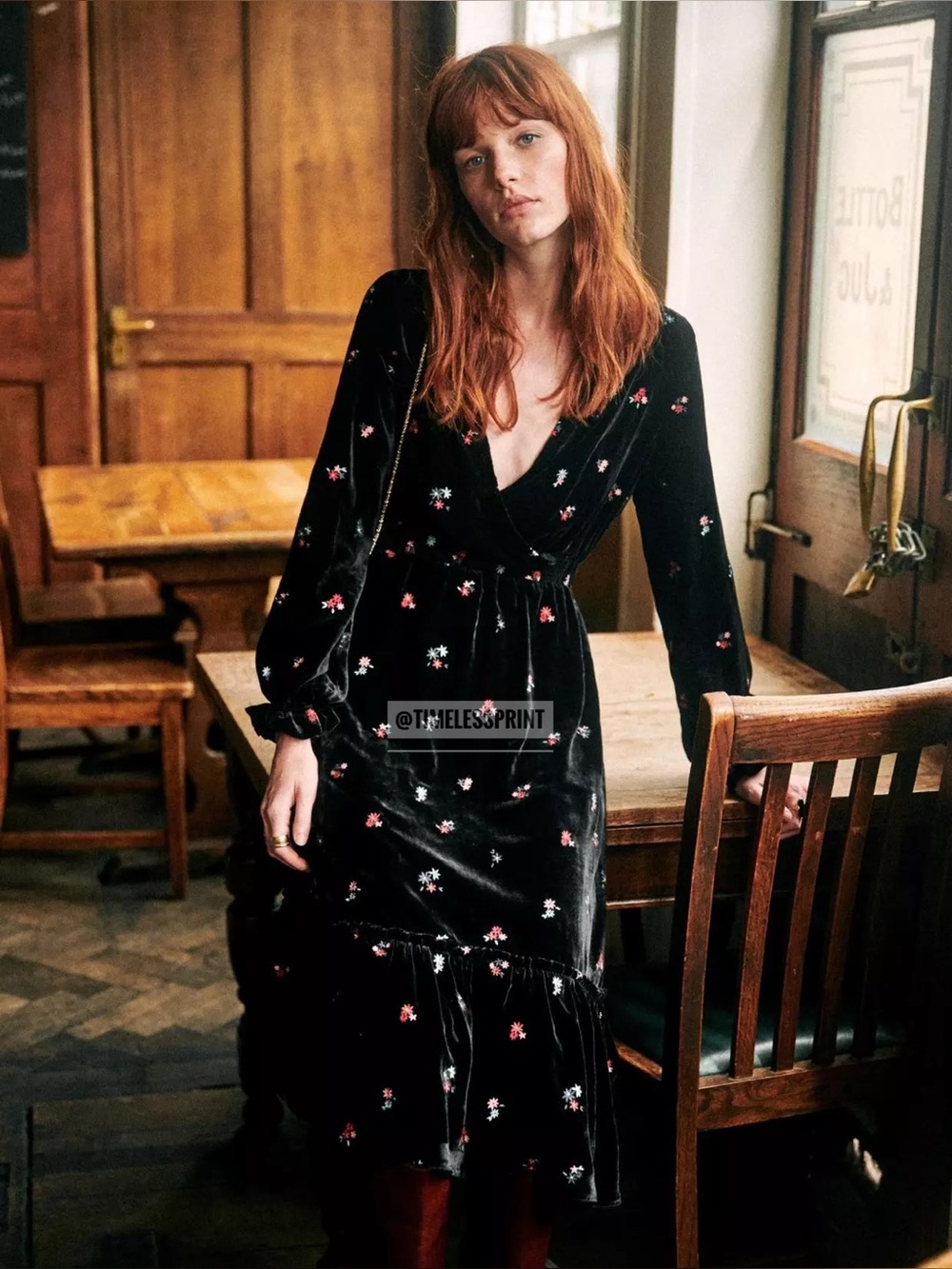 Sezane Titiane Black Velvet Embroidered Dress